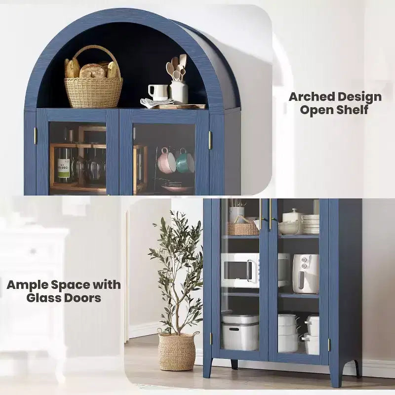5-Tier Arched Storage Cabinet with Glass Doors