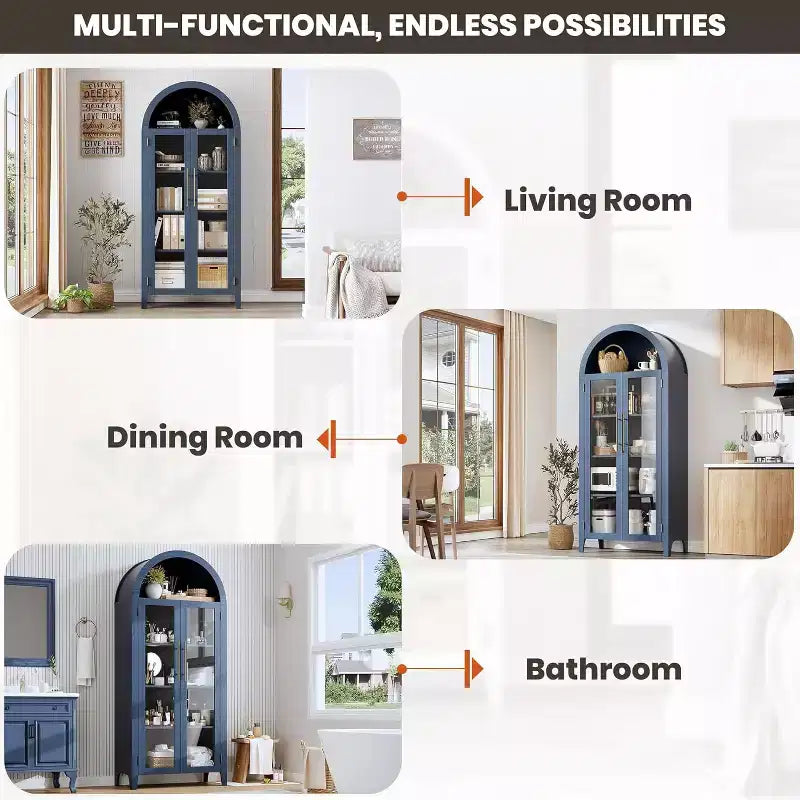 5-Tier Arched Storage Cabinet with Glass Doors