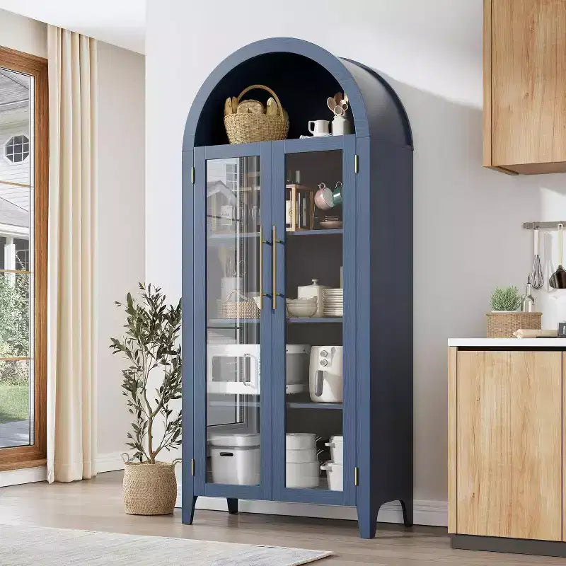 5-Tier Arched Storage Cabinet with Glass Doors