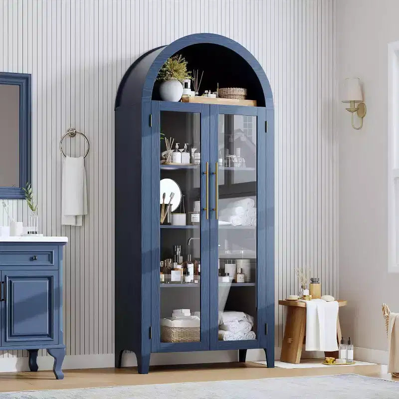 5-Tier Arched Storage Cabinet with Glass Doors