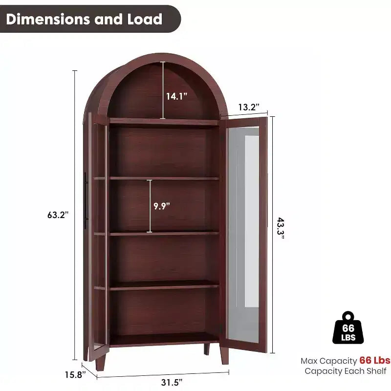 5-Tier Arched Storage Cabinet with Glass Doors