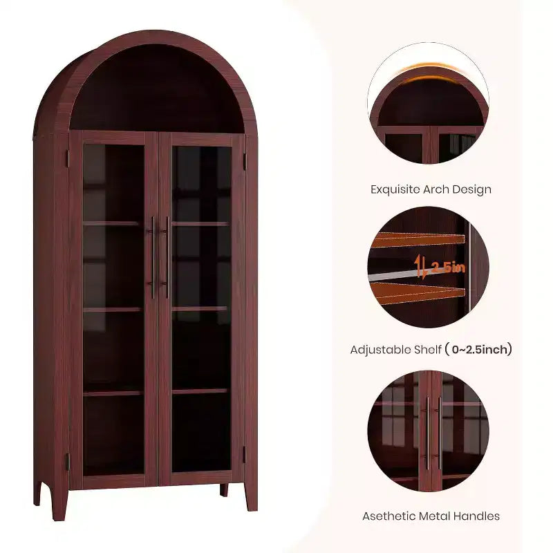 5-Tier Arched Storage Cabinet with Glass Doors