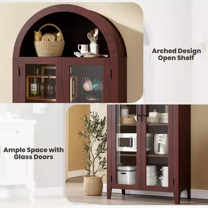 5-Tier Arched Storage Cabinet with Glass Doors