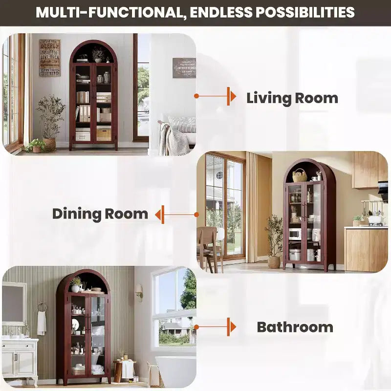 5-Tier Arched Storage Cabinet with Glass Doors