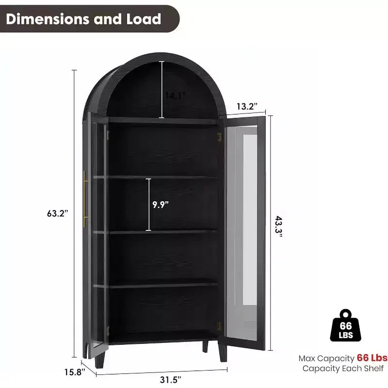 5-Tier Arched Storage Cabinet with Glass Doors