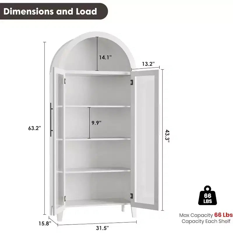 5-Tier Arched Storage Cabinet with Glass Doors