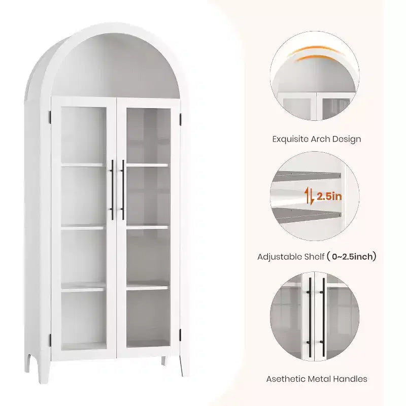 5-Tier Arched Storage Cabinet with Glass Doors