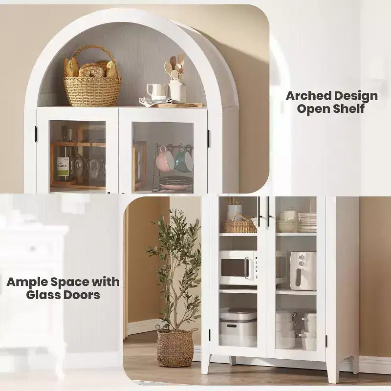 5-Tier Arched Storage Cabinet with Glass Doors