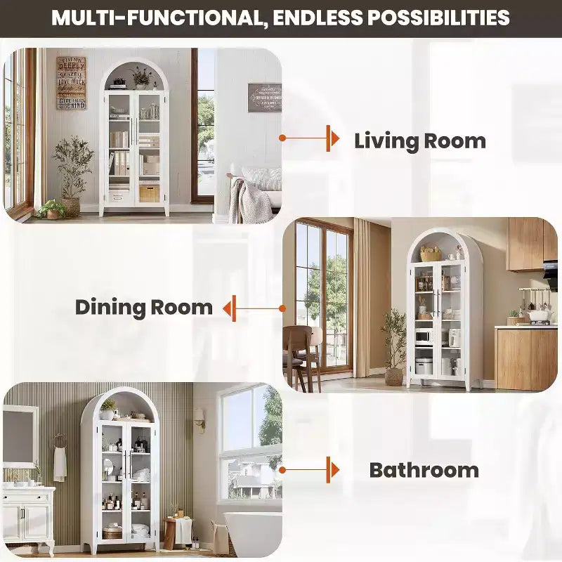 5-Tier Arched Storage Cabinet with Glass Doors