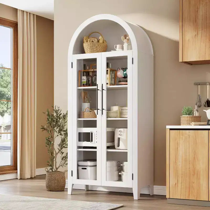 5-Tier Arched Storage Cabinet with Glass Doors