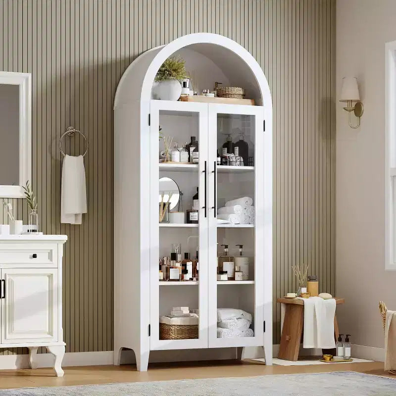5-Tier Arched Storage Cabinet with Glass Doors