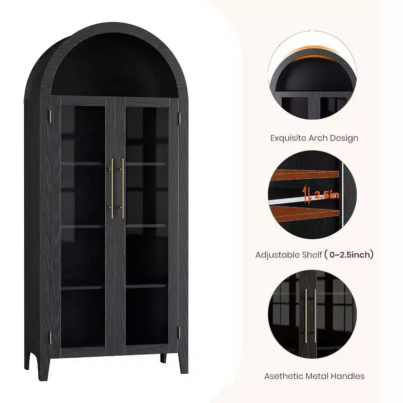 5-Tier Arched Storage Cabinet with Glass Doors