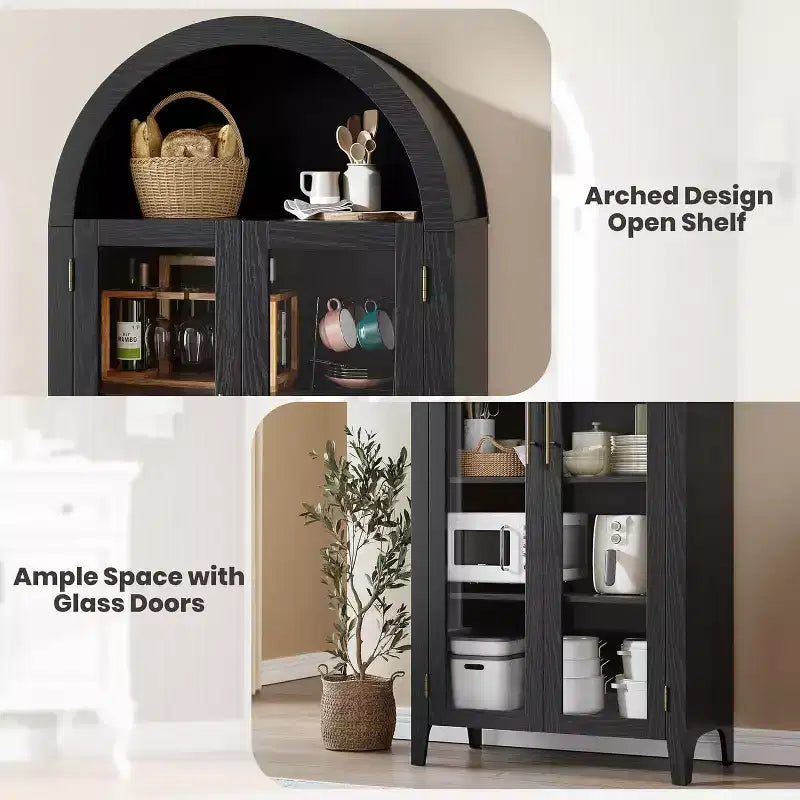 5-Tier Arched Storage Cabinet with Glass Doors