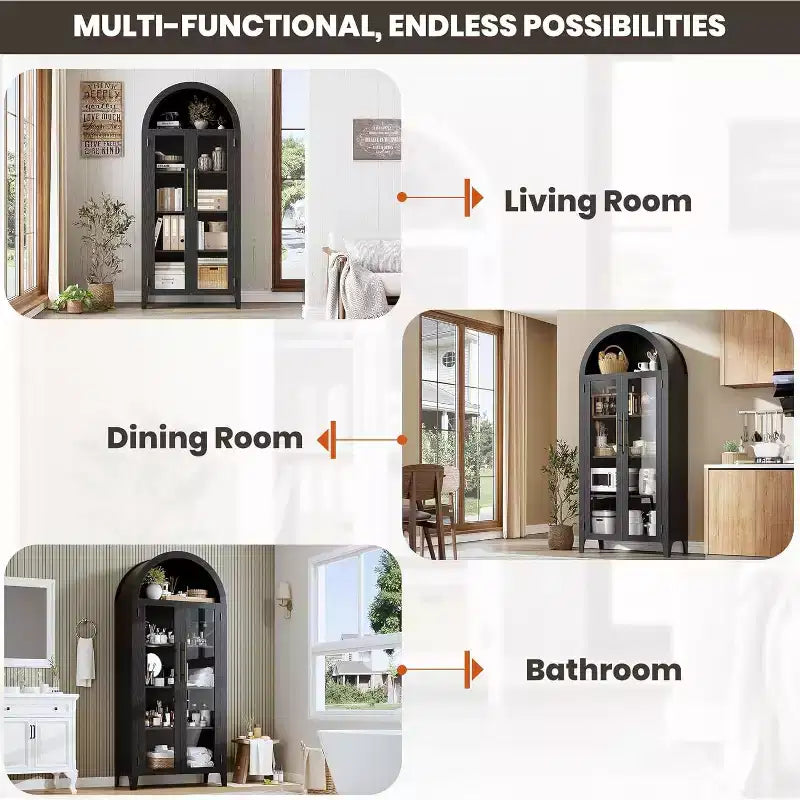 5-Tier Arched Storage Cabinet with Glass Doors