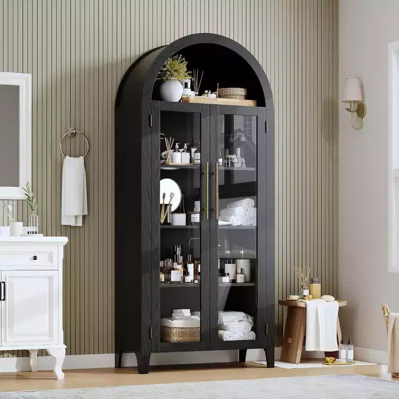5-Tier Arched Storage Cabinet with Glass Doors