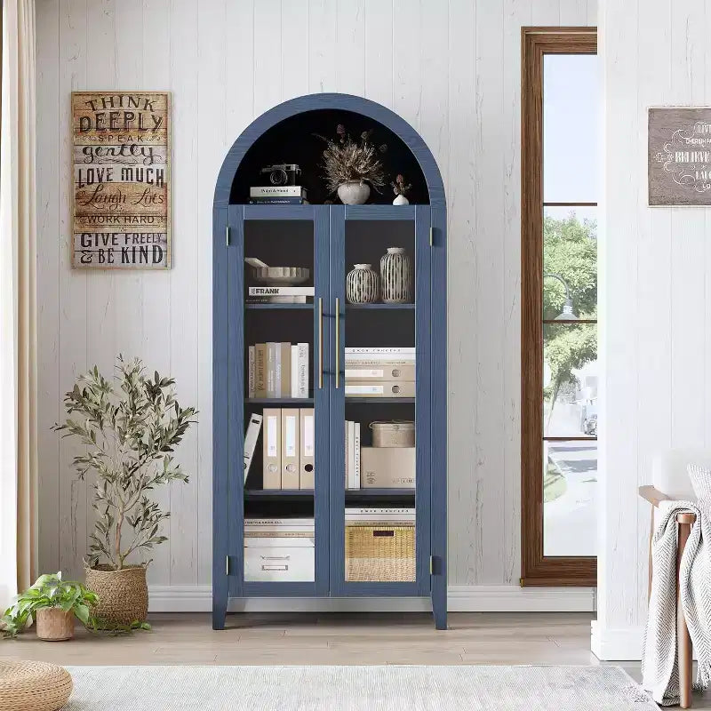 5-Tier Arched Storage Cabinet with Glass Doors