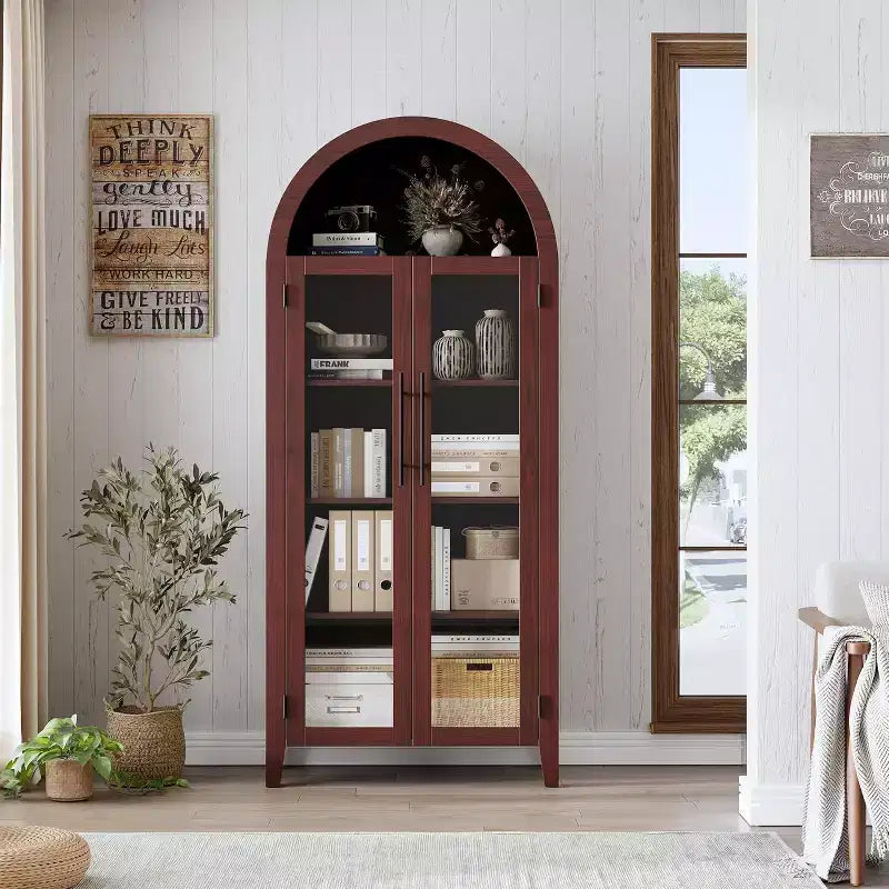 5-Tier Arched Storage Cabinet with Glass Doors