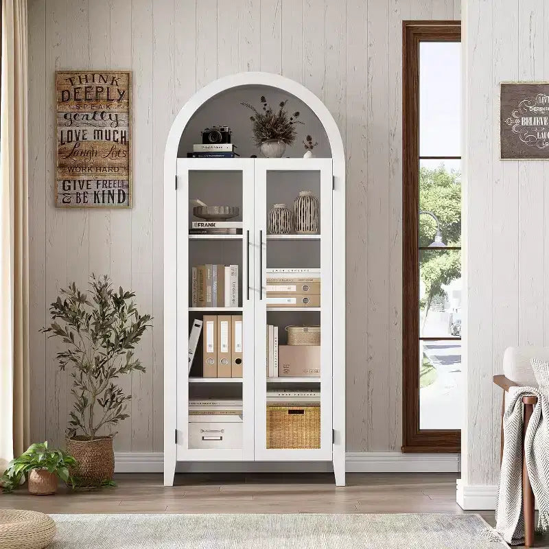 5-Tier Arched Storage Cabinet with Glass Doors