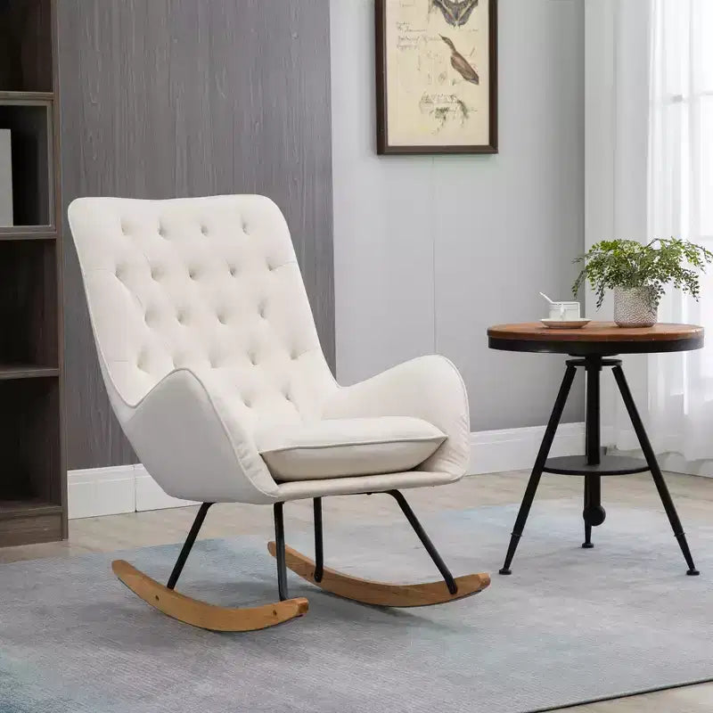 Tufted Wingback Rocking Chair with Padded Seat and Armrests