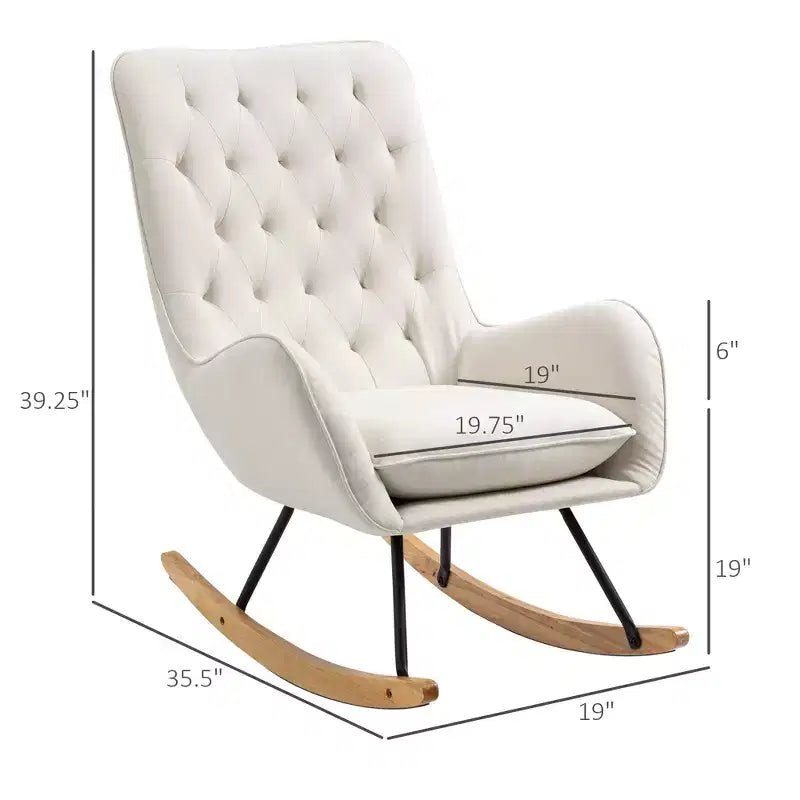 Tufted Wingback Rocking Chair with Padded Seat and Armrests
