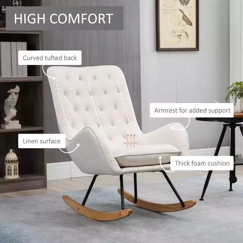 Tufted Wingback Rocking Chair with Padded Seat and Armrests