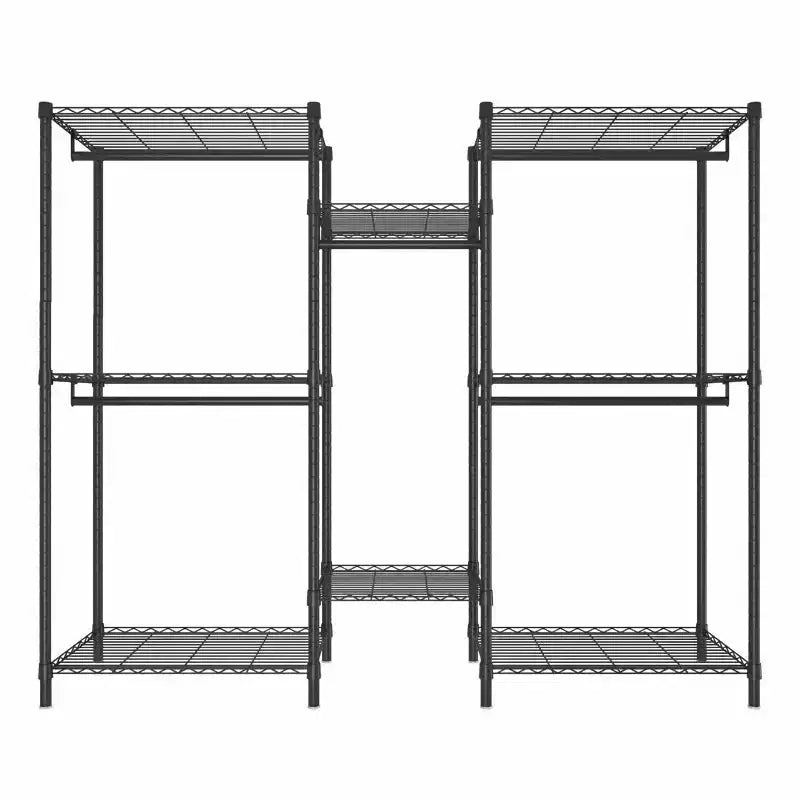 Freestanding Coat Rack with 8 Wire Shelves, 5 Clothes Rails and 10 Hooks – Black