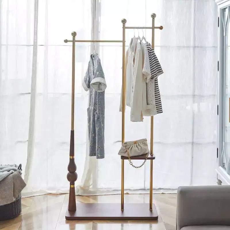 Hall Tree with Wooden Shelves and Metal Frame, Industrial Coat Rack Stand for Entryway, Living Room and Bedroom, Gold