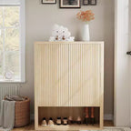 Fluted Shoe Storage Cabinet for Entryway, 44.5 Tall, 5-Tier Shoe Organizer with Adjustable Shelves and Open Shelf, Modern Freestanding Shoe Cabinet