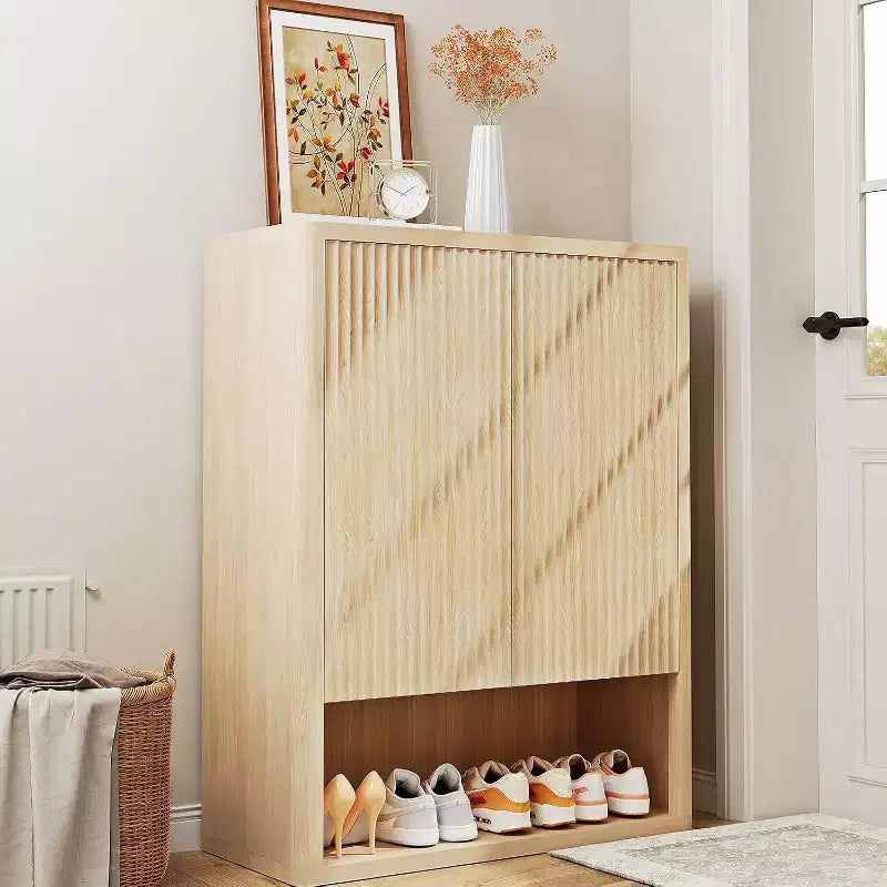 Fluted Shoe Storage Cabinet with 5 Tiers, 44.5" Tall, 2 Doors and Adjustable Shelves for Entryway
