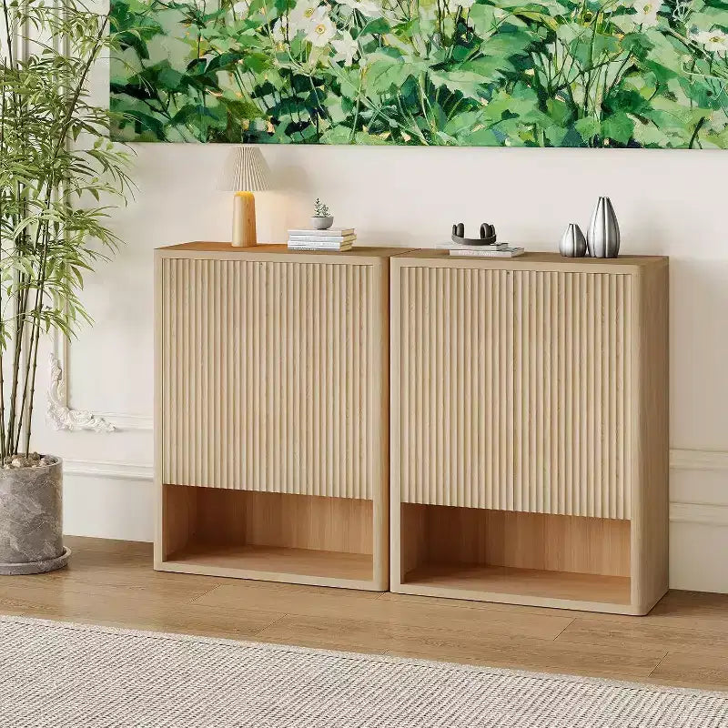 Fluted Shoe Storage Cabinet with 5 Tiers, 44.5" Tall, 2 Doors and Adjustable Shelves for Entryway