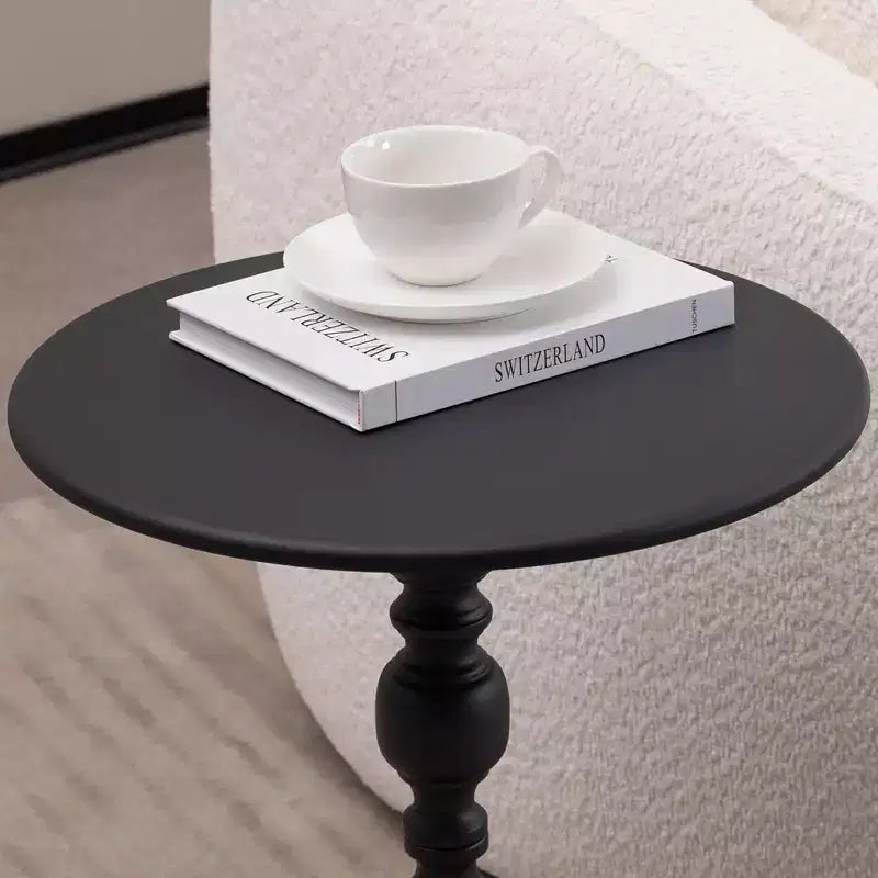 Round Metal Side Table with Vintage-Style Base