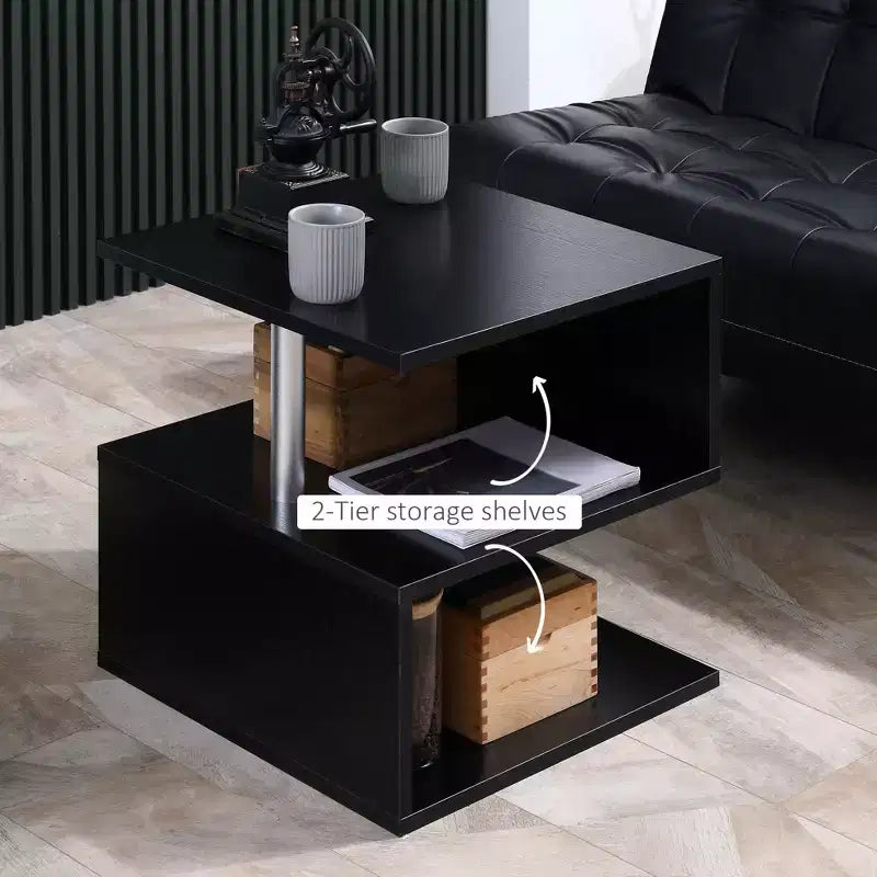 S-Shaped 3-Tier End Table with Steel Poles and Storage Shelves