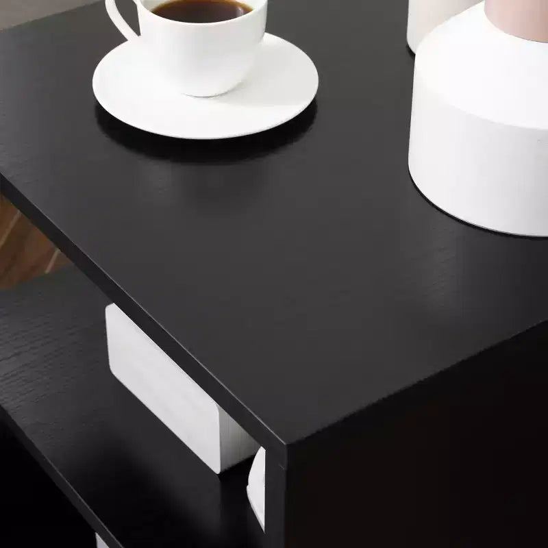 S-Shaped 3-Tier End Table with Steel Poles and Storage Shelves