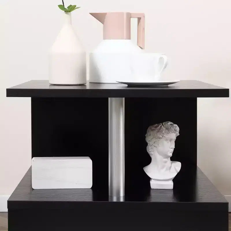 S-Shaped 3-Tier End Table with Steel Poles and Storage Shelves