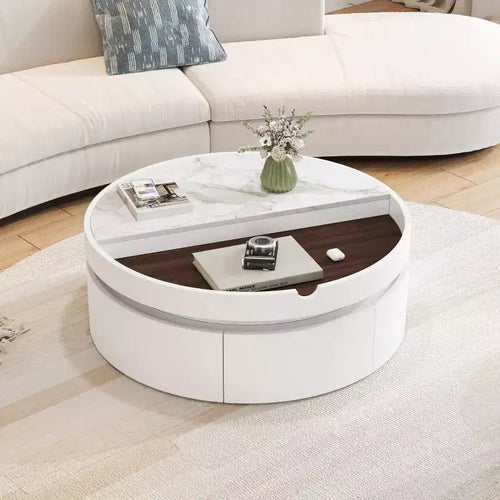 29.5 Modern Round Lift-Top Coffee Table with Storage, Compact Center Table for Small Living Rooms or Apartments - Panipeachy