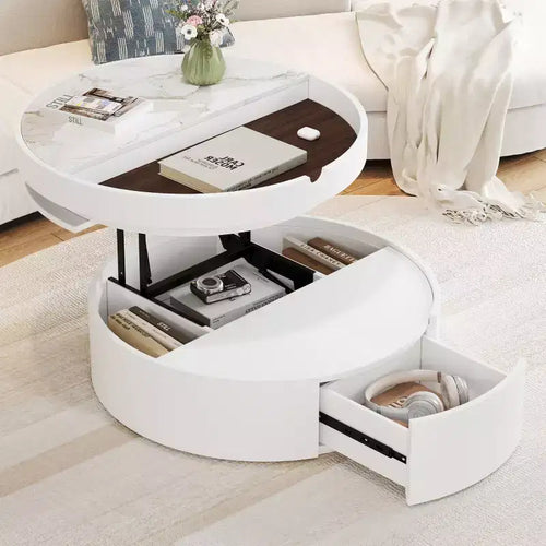 29.5" Round Lift-Top Coffee Table with Storage and Drawer