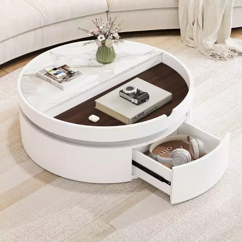 29.5" Round Lift-Top Coffee Table with Storage and Drawer