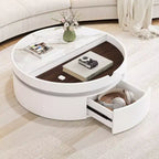 Tavolino rotondo con top sollevabile da 75 cm con contenitore e cassetto
