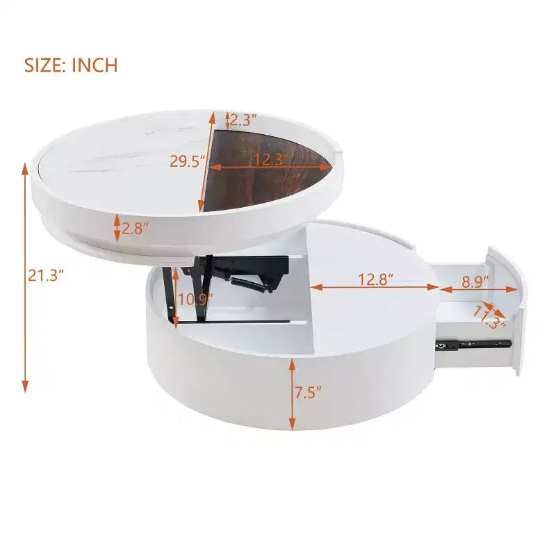29.5" Round Lift-Top Coffee Table with Storage and Drawer