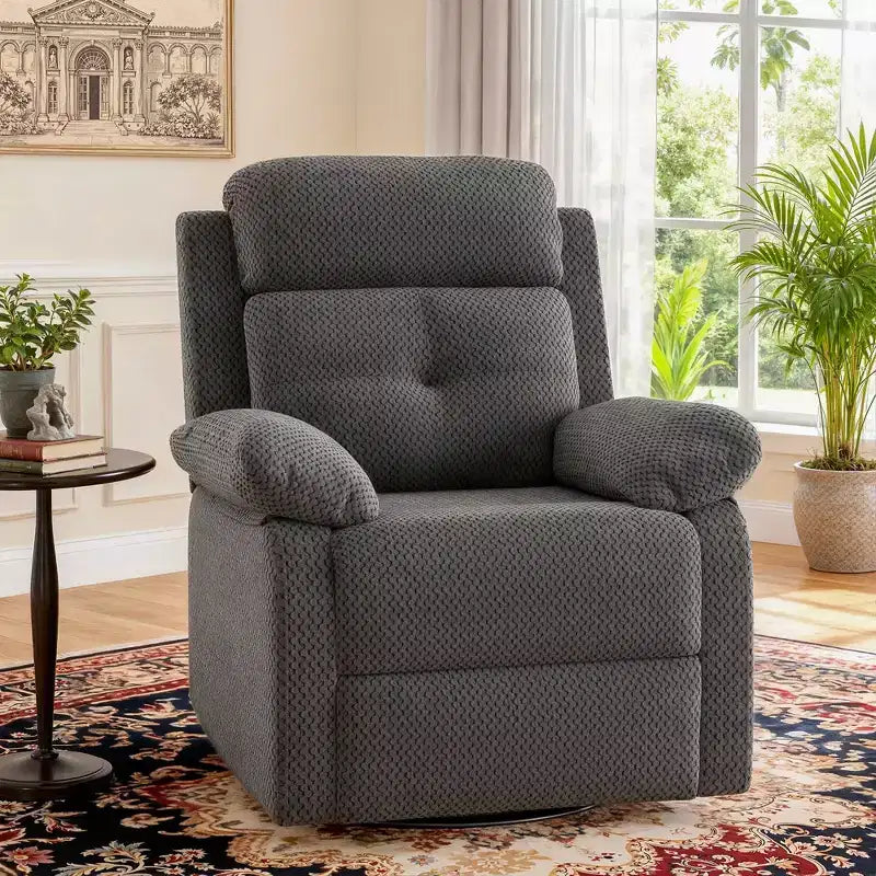 MAYEERTY Gray Small Swivel Rocker Recliner for Women, Space-Saving Design for Bedroom & Living Room