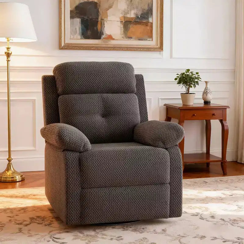 Gray Small Swivel Rocker Recliner for Small Spaces
