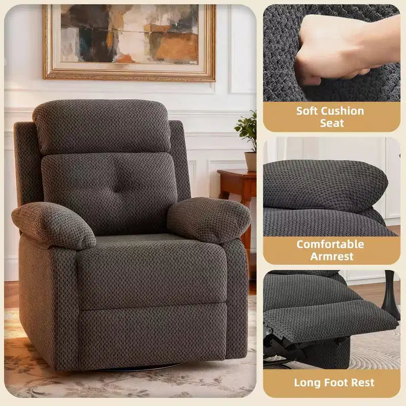 Gray Small Swivel Rocker Recliner for Small Spaces