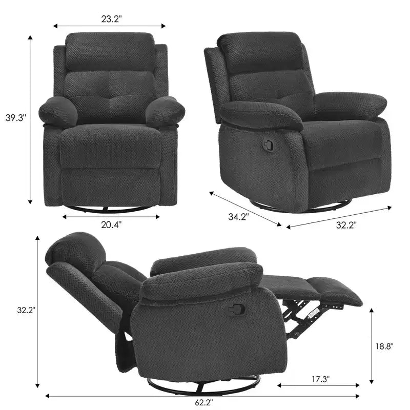Gray Small Swivel Rocker Recliner for Small Spaces