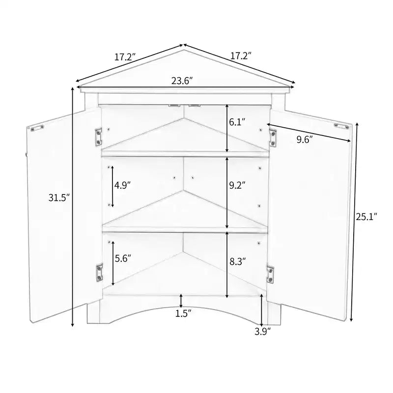 Triangle Corner Bathroom Cabinet with Adjustable Shelves