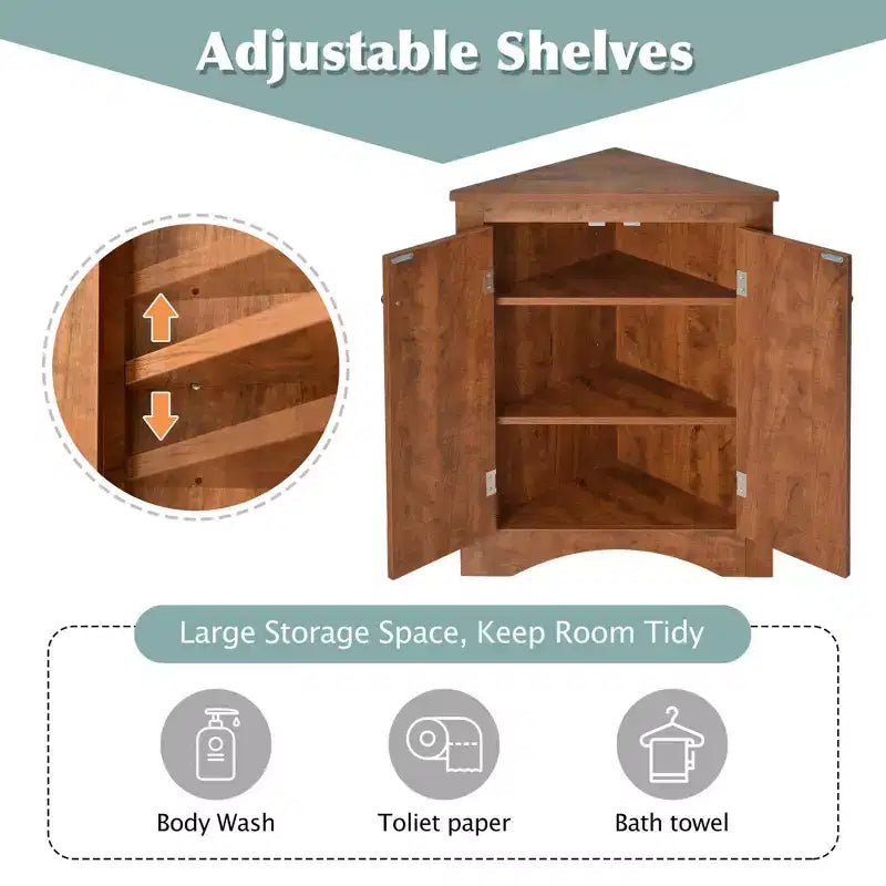 Triangle Corner Bathroom Cabinet with Adjustable Shelves