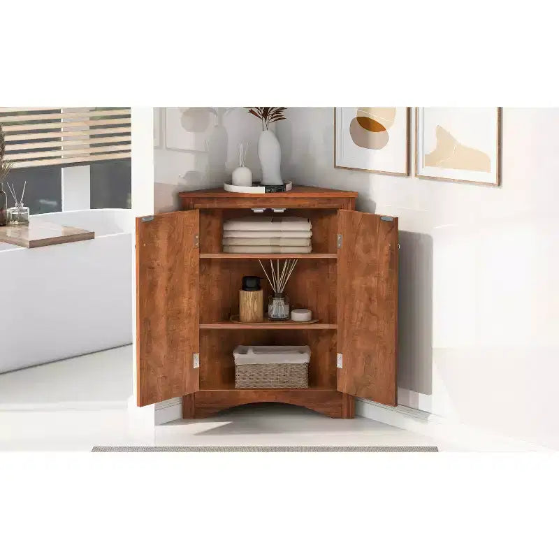 Triangle Corner Bathroom Cabinet with Adjustable Shelves