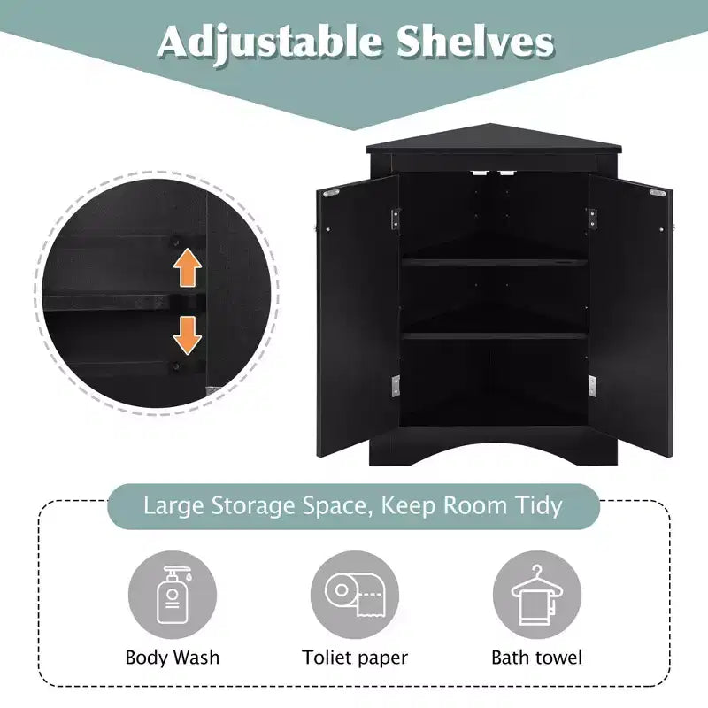 Triangle Corner Bathroom Cabinet with Adjustable Shelves