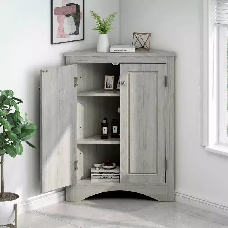 Triangle Corner Bathroom Cabinet with Adjustable Shelves