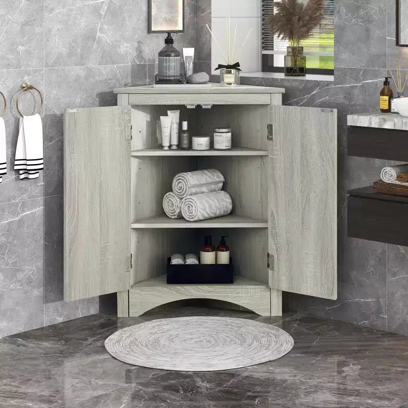 Triangle Corner Bathroom Cabinet with Adjustable Shelves