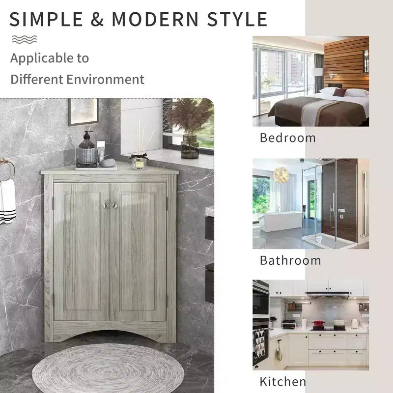 Triangle Corner Bathroom Cabinet with Adjustable Shelves